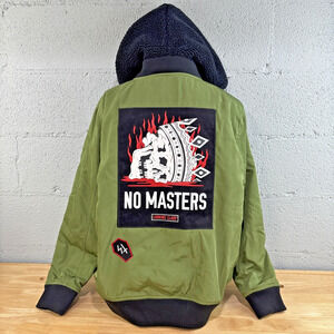 Lurking Class by Sketchy Tank Bomber Jacket Green Skull Patches Men's Large